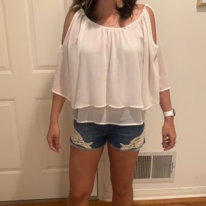 Foreign Exchange White Eyelet Shoulder Top Small